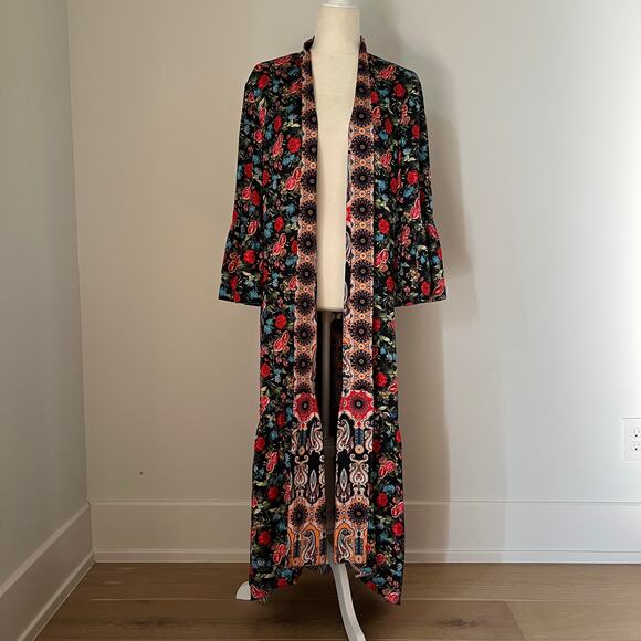 Alice + Olivia Dottie Reversible Now & Forever Tangerine Midi Kimono Jacket M/L - Picture 3 of 12